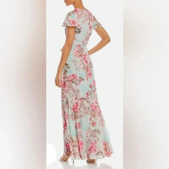 Eliza J Women’s Mint Green Flutter Floral Midi Sleeveless Belted Dress Size 8 - Picture 8 of 11